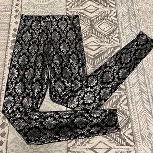 Blackmilk Black and Silver Damask Leggings